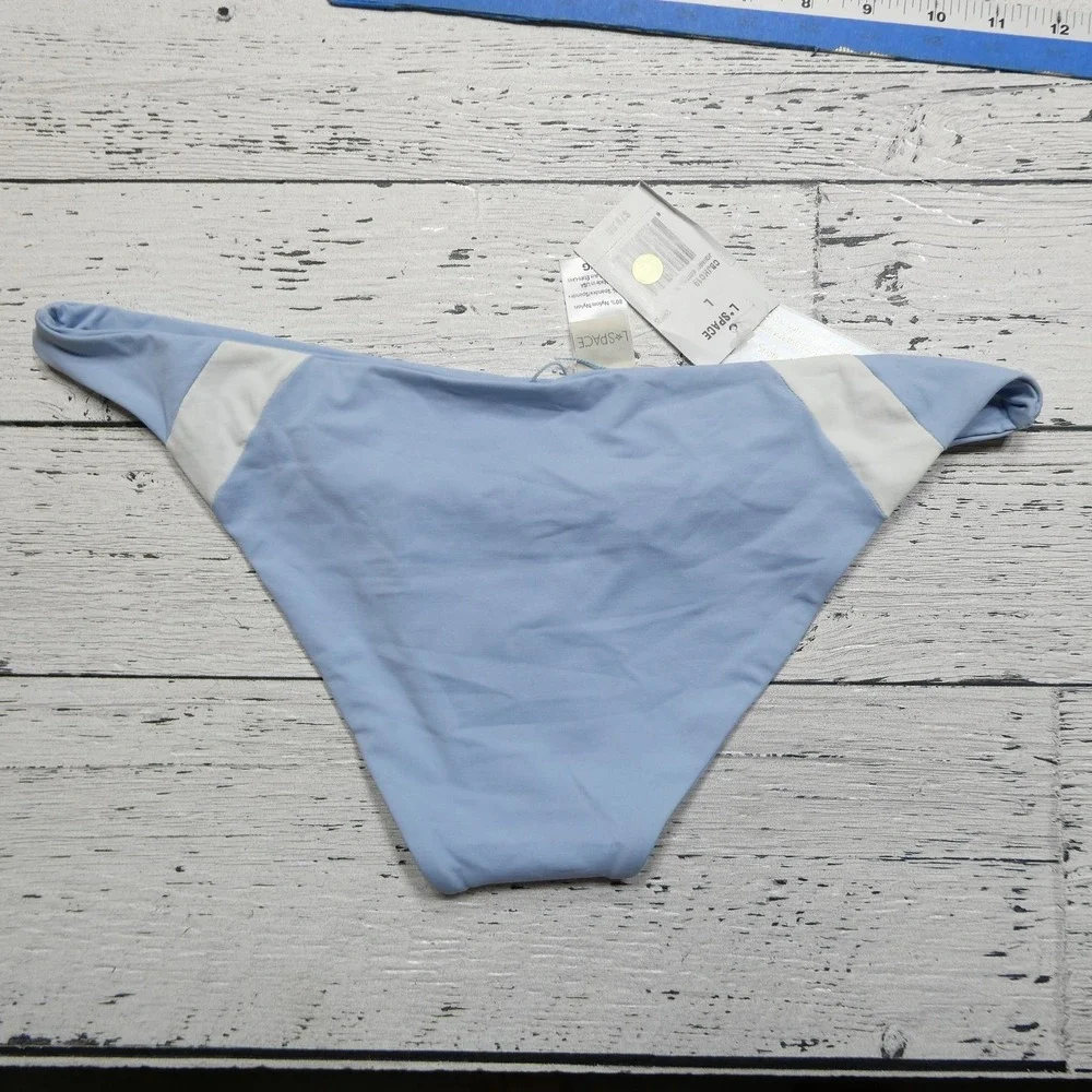 L Space Johnny‎ Bikini Bottom Womens Large Blue White Swimwear Made USA CBJHC18